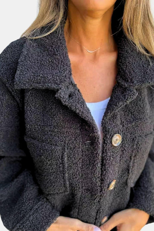 Hip-Length Relaxed Fleece Jacket – Sasha - Black - Bellux