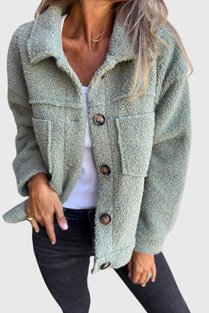 Hip-Length Relaxed Fleece Jacket – Sasha - Green - Bellux