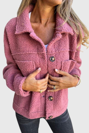 Hip-Length Relaxed Fleece Jacket – Sasha - Pink - Bellux