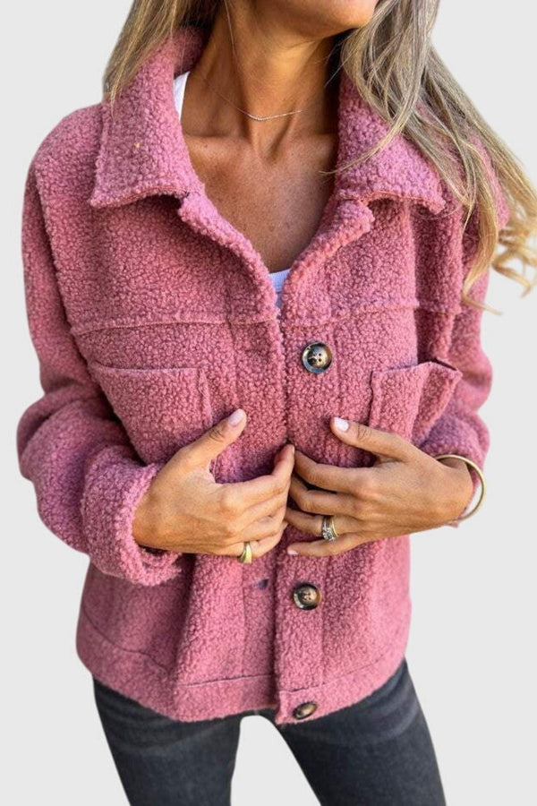 Hip-Length Relaxed Fleece Jacket – Sasha - Pink - Bellux