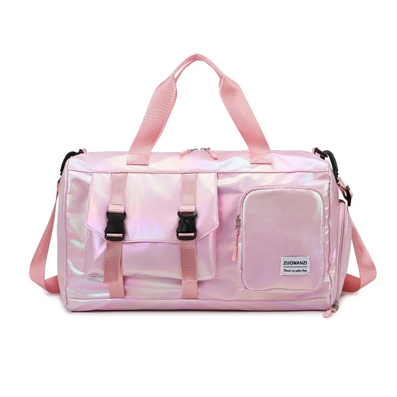 Holographic Weekender Bag Shoe Pocket – Water-Repellent PU - Rosa - Bellux
