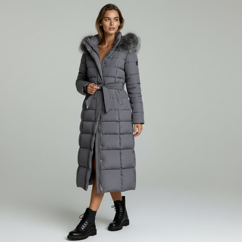 Hooded Puffer Longline Coat Slim-Fit Fur-Collar – Cleo - Bellux