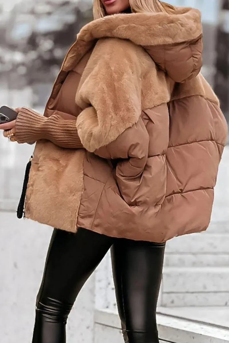 Hooded Puffer Jacket Insulated Faux-Fur – Lucienne - Brown - Bellux