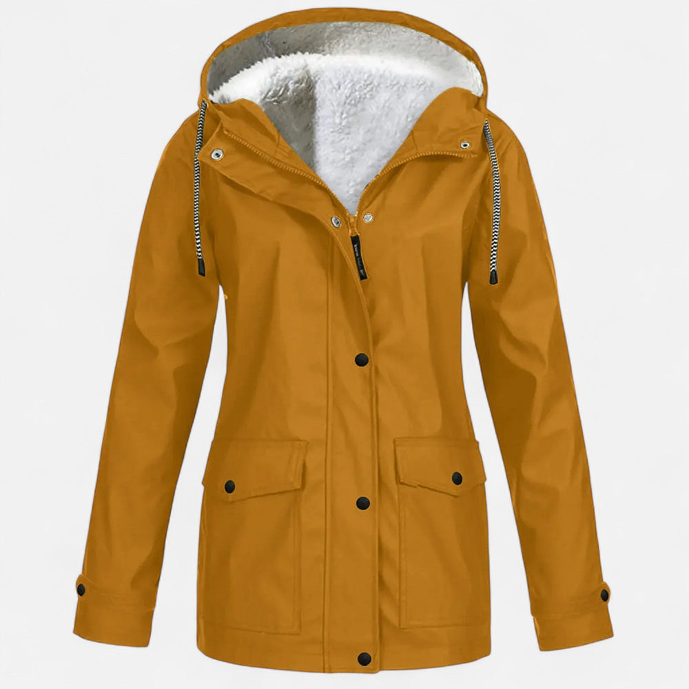 Hooded Ski Coat Windproof Waterproof Plush Velvet - Clemence - Yellow - Bellux