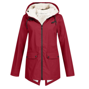 Hooded Waterproof Jacket Fleece-Lined – Niamh - Red - Bellux