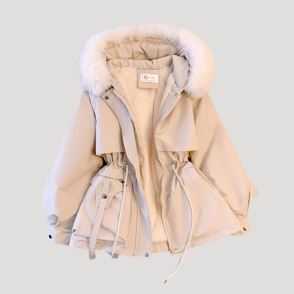 Insulated Hooded Parka Adjustable Waist Faux-Fur – Lyra - Beige - Bellux