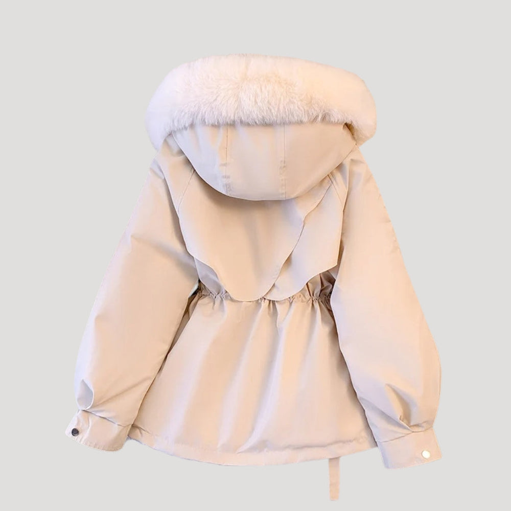 Insulated Hooded Parka Adjustable Waist Faux-Fur – Lyra - Beige - Bellux