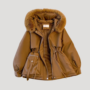 Insulated Hooded Parka Adjustable Waist Faux-Fur – Lyra - Brown - Bellux