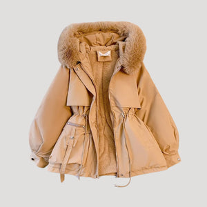 Insulated Hooded Parka Adjustable Waist Faux-Fur – Lyra - Light Brown - Bellux