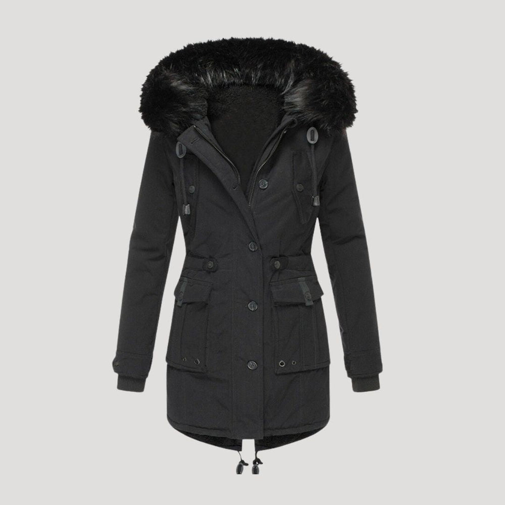 Insulated Waterproof Parka Faux-Fur Hood – Una - Black - Bellux