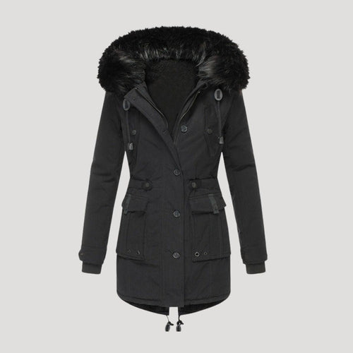 Insulated Waterproof Parka Faux-Fur Hood – Una - Black - Bellux