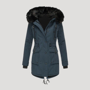 Insulated Waterproof Parka Faux-Fur Hood – Una - Blue - Bellux