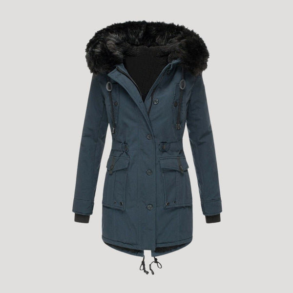 Insulated Waterproof Parka Faux-Fur Hood – Una - Blue - Bellux