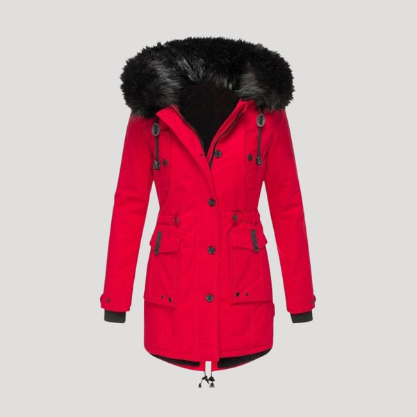 Insulated Waterproof Parka Faux-Fur Hood – Una - Red - Bellux
