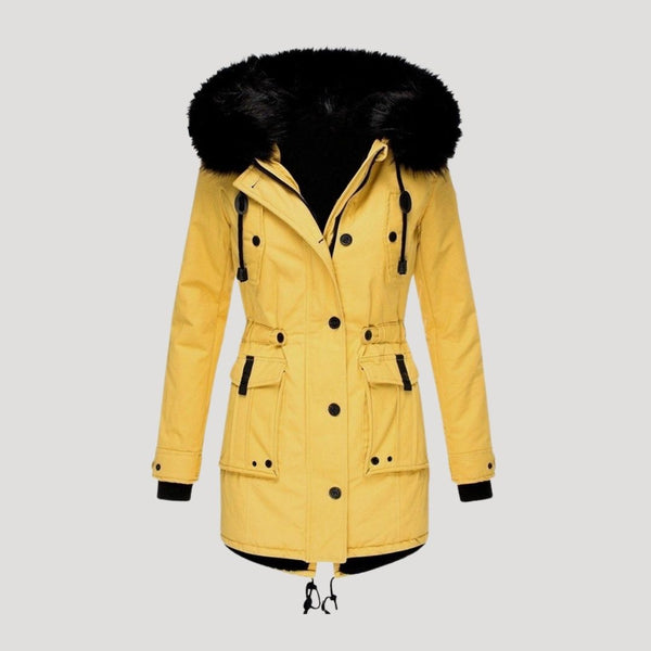 Insulated Waterproof Parka Faux-Fur Hood – Una - Yellow - Bellux