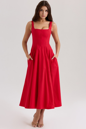 Ladies’ Bustier Midi Dress Shaping – Eleanor - Red - Bellux