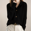 Ladies' Button-Front Cardigan with Soft Collar – Florence - Black - Bellux