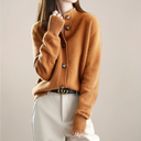 Ladies' Button-Front Cardigan with Soft Collar – Florence - Rust - Bellux