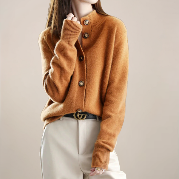 Ladies' Button-Front Cardigan with Soft Collar – Florence - Rust - Bellux