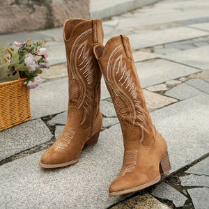Ladies' Cowboy Boots with Block Heel, Suede – Imelda - Light Brown - Bellux