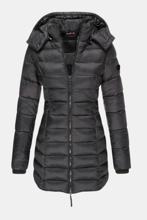 Ladies’ Long Down Jacket Hooded Slim Fit – Margot - Black - Bellux