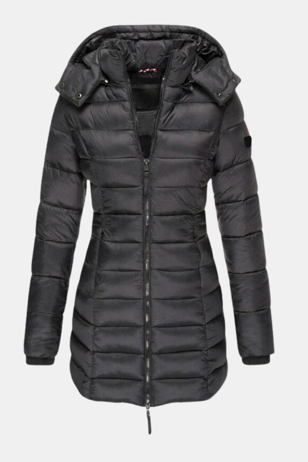 Ladies’ Long Down Jacket Hooded Slim Fit – Margot - Black - Bellux