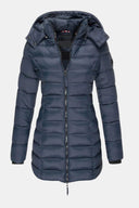 Ladies’ Long Down Jacket Hooded Slim Fit – Margot - Blue - Bellux