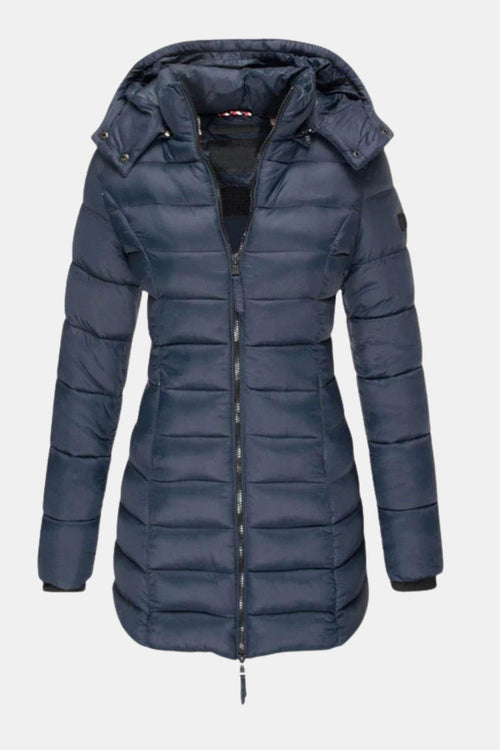 Ladies’ Long Down Jacket Hooded Slim Fit – Margot - Blue - Bellux