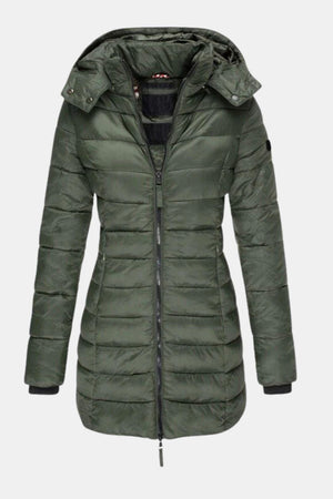 Ladies’ Long Down Jacket Hooded Slim Fit – Margot - Green - Bellux