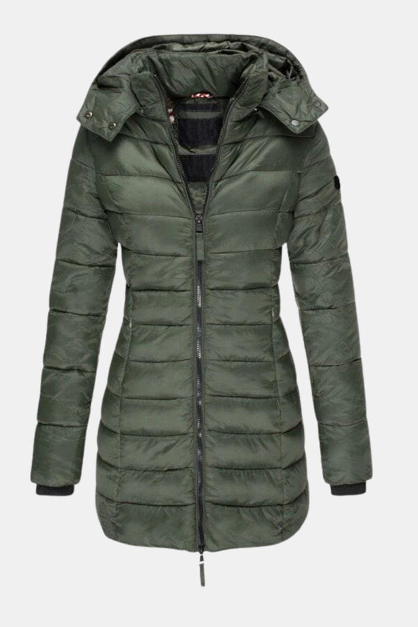 Ladies’ Long Down Jacket Hooded Slim Fit – Margot - Green - Bellux
