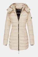 Ladies’ Long Down Jacket Hooded Slim Fit – Margot - Ivory - Bellux