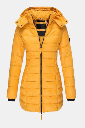 Ladies’ Long Down Jacket Hooded Slim Fit – Margot - Yellow - Bellux