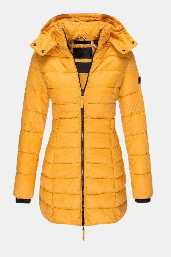 Ladies’ Long Down Jacket Hooded Slim Fit – Margot - Yellow - Bellux