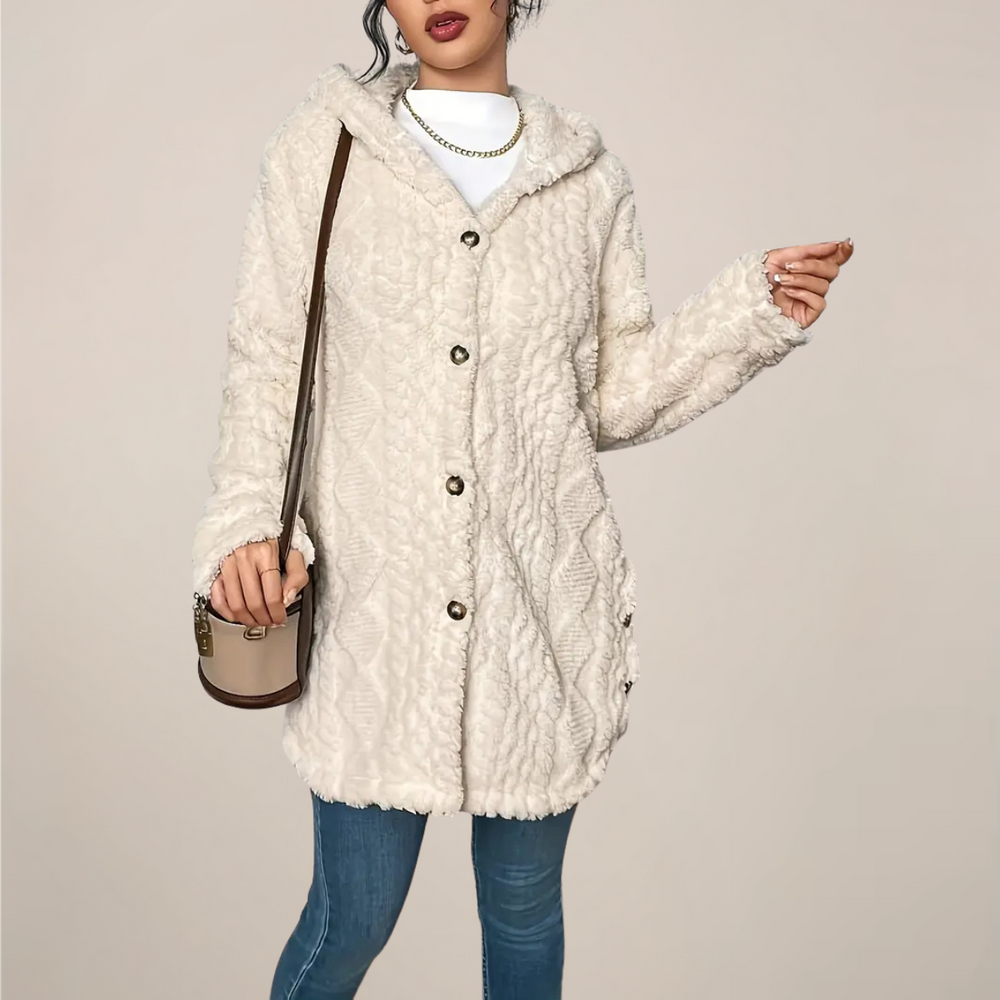 Ladies’ Longline Hooded Cardigan Diamond Pattern – Poppy - Grey - Bellux