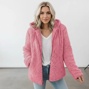 Ladies’ Longline Hooded Teddy Jacket – Penny - Pink - Bellux