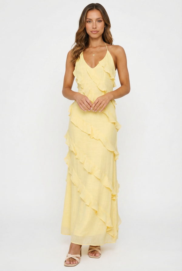 Harriet Halter Neck Ruffle Maxi Dress | Bellux Harriet Halter Neck Ruffle Maxi Dress | Bellux