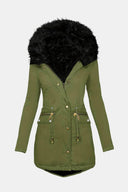 Ladies’ Parka Jacket Hooded with Faux Fur Trim – Eloise - Army Green - Bellux