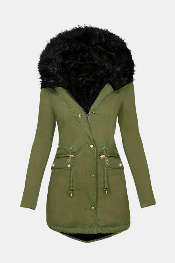 Ladies’ Parka Jacket Hooded with Faux Fur Trim – Eloise - Army Green - Bellux