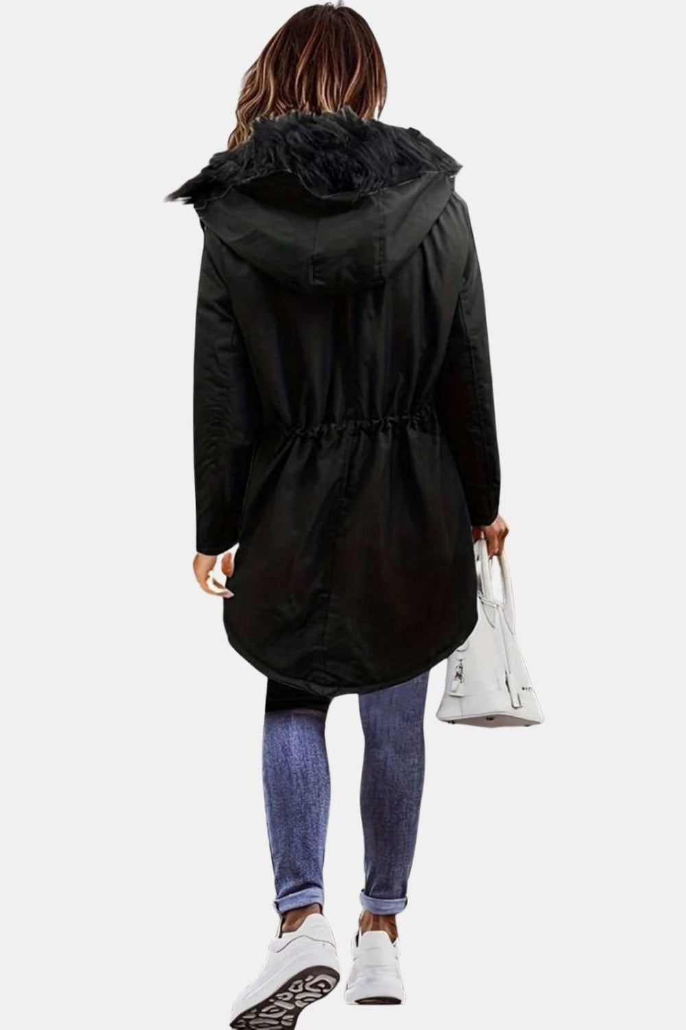 Ladies’ Parka Jacket Hooded with Faux Fur Trim – Eloise - Black - Bellux