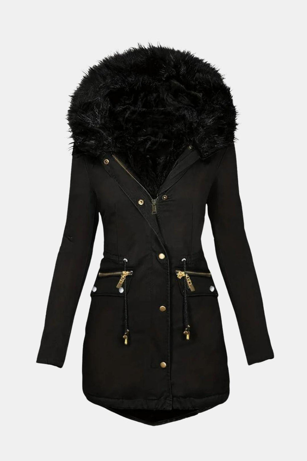 Ladies’ Parka Jacket Hooded with Faux Fur Trim – Eloise - Black - Bellux