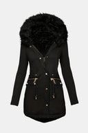 Ladies’ Parka Jacket Hooded with Faux Fur Trim – Eloise - Black - Bellux