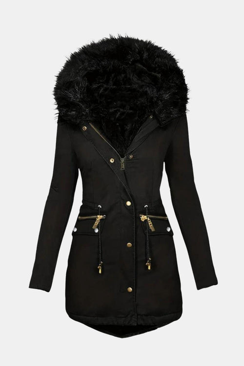 Ladies’ Parka Jacket Hooded with Faux Fur Trim – Eloise - Black - Bellux
