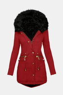Ladies’ Parka Jacket Hooded with Faux Fur Trim – Eloise - Wine Red - Bellux