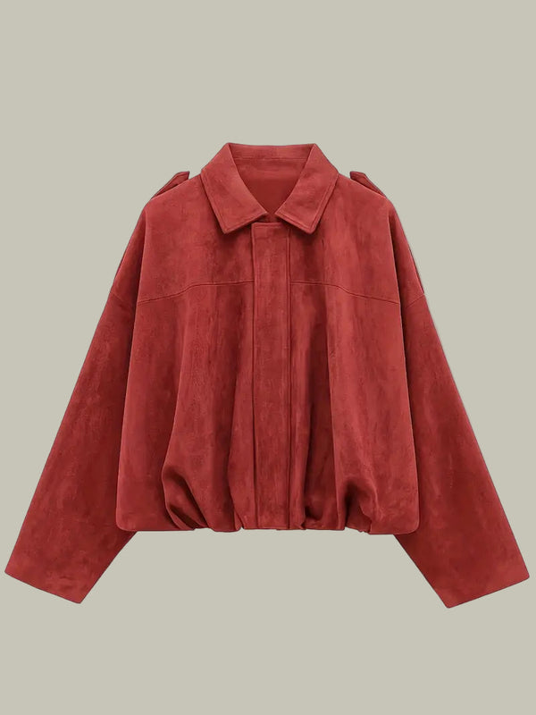 Ladies’ Short Jacket, Oversized, Elasticated Hem – Fleur - Red - Bellux