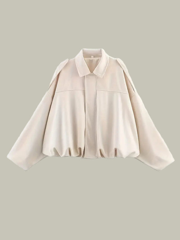 Ladies’ Short Jacket, Oversized, Elasticated Hem – Fleur - White - Bellux