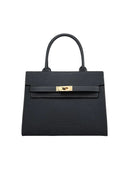 Ladies' Structured Handbag, Gold Turn-Lock, Leather - Matilda - Black - Bellux
