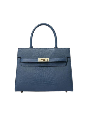 Ladies' Structured Handbag, Gold Turn-Lock, Leather - Matilda - Navy Blue - Bellux
