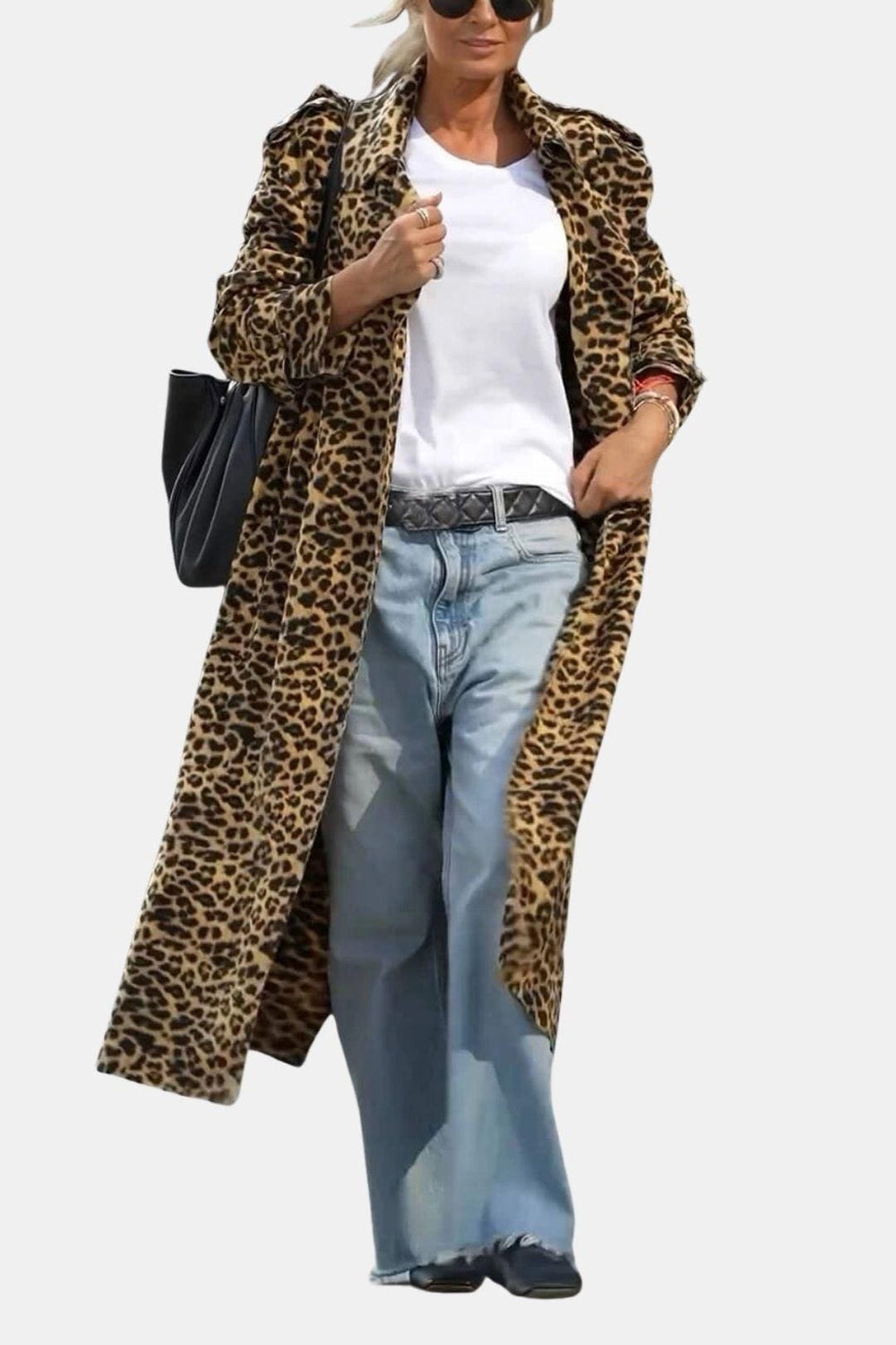 Leopard Print Midi Trench Coat – Loose Fit – Marinette - Leopard - Bellux