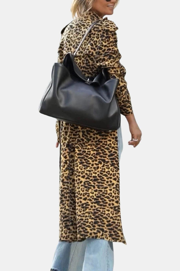 Leopard Print Midi Trench Coat – Loose Fit – Marinette - Bellux