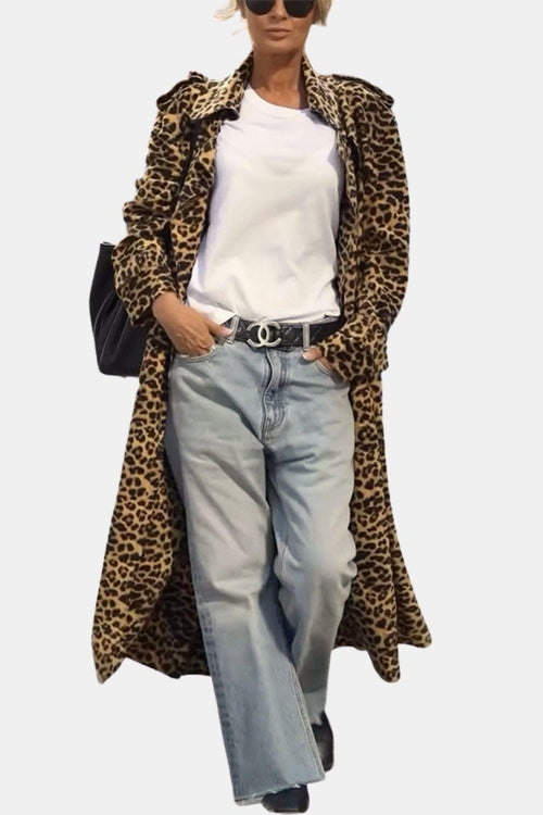 Leopard Print Midi Trench Coat – Loose Fit – Marinette - Leopard - Bellux